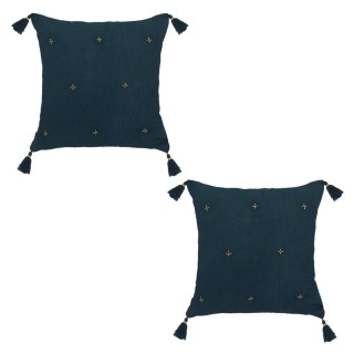 Lot de 2 coussins de chaise brodés rectangulaires Starke - 40 x 40 cm - Bleu nuit