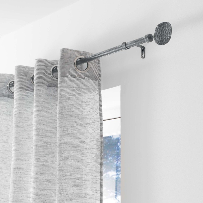 Kit de tringle à rideaux extensible Disque Martelé - L120 /L210 cm - Patine gris