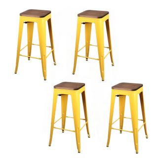 Lot de 4 Tabourets de bar vintage Liv - H. 77 cm - Jaune