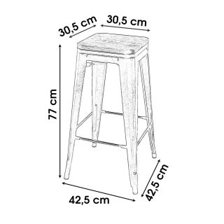 Lot de 4 Tabourets de bar vintage Liv - H. 77 cm - Jaune