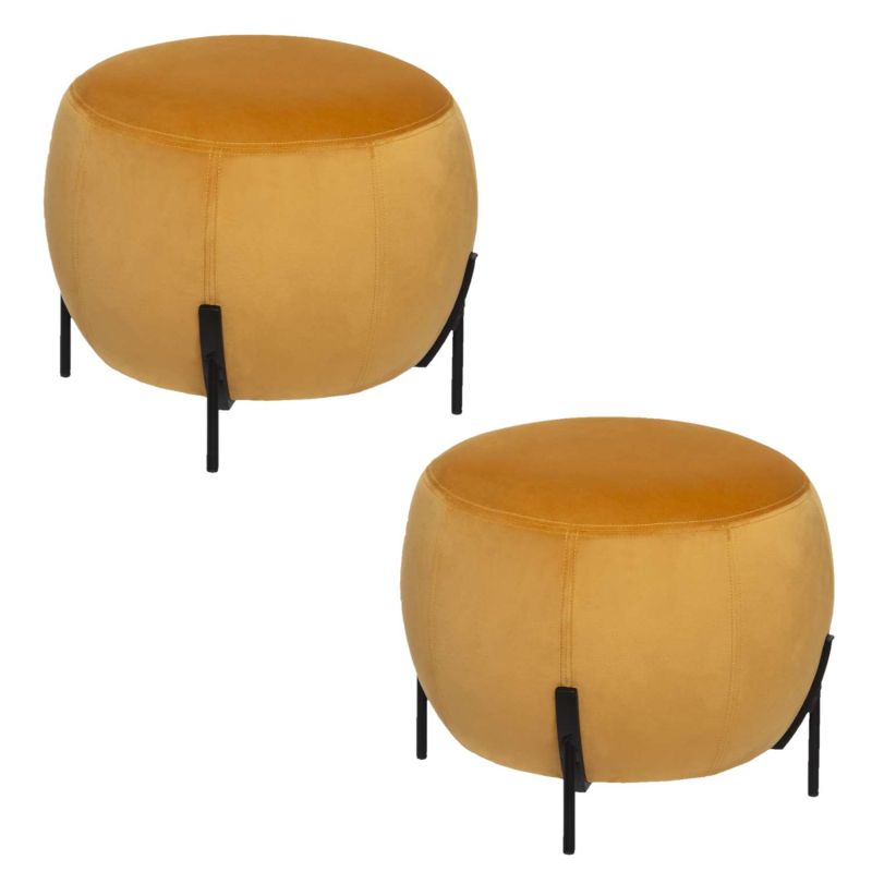 2 Tabourets design velours Calabaza - Diam. 44 x H. 35 cm - Jaune ocre