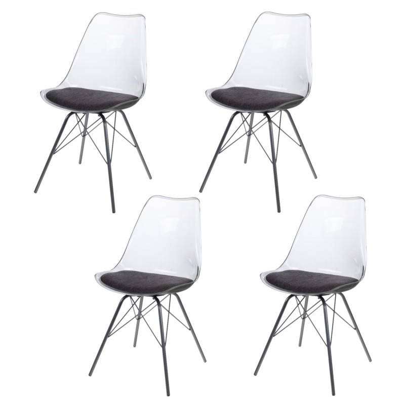 Lot de 4 chaises Diane avec coussin d'assise - Gris