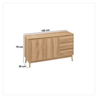 Buffet 2 portes et 3 tiroirs Liam en bois - Marron