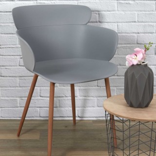 Lot de 2 fauteuils coque Lorens en polypropylène et métal - Gris et Marron