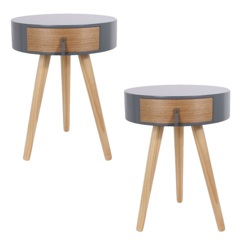 Lot de 2 tables de chevet scandinaves Nora - Diam. 35 x H. 45 cm - Gris