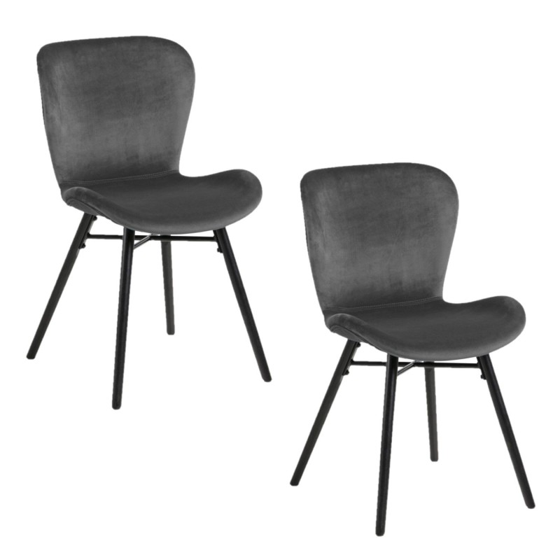 Lot de 2 chaises Lucie en velours et bois - Gris et noir