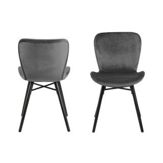 Lot de 2 chaises Lucie en velours et bois - Gris et noir