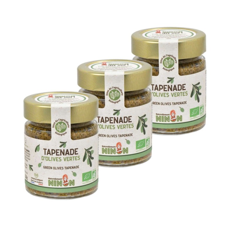 Lot 3x Tapenade d'olives vertes BIO - Pot 130g