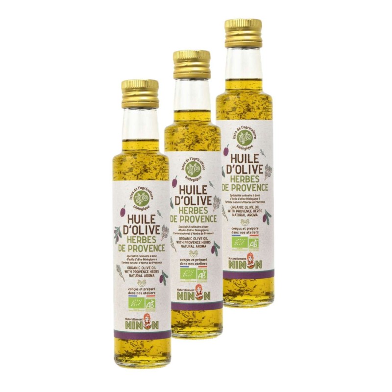 Lot 3x Huile d’olive extra vierge herbes de Provence BIO - Bouteille 250ml