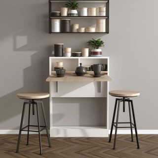 Table pliante Aymar en bois - Blanc et beige