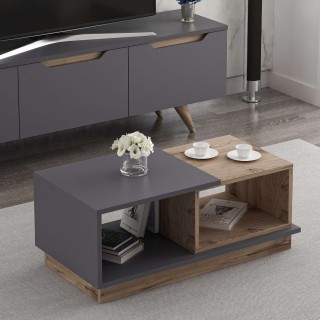 Table basse 2 niches Zéline en bois - Anthracite et beige