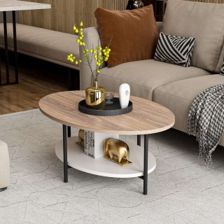 Table basse 1 étagère Ombeline en bois - Beige et blanc