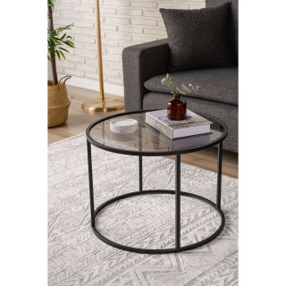 Table basse Solsiste en verre - Diam 80 cm - Noir