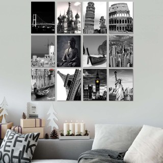 Lot de 12 tableaux City - Noir et blanc