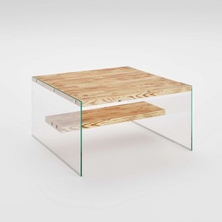 Table basse carrée 1 étagère Crystallia en bois massif - Marron clair