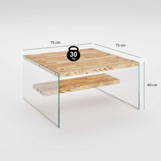 Table basse carrée 1 étagère Crystallia en bois massif - Marron clair