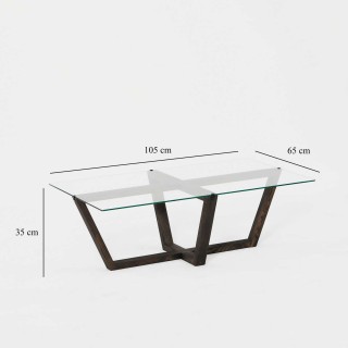 Table basse Onyxale en verre et bois massif - Transparent et gris foncé