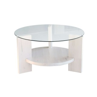 Table basse ronde 1 étagère Auréline en verre et bois - Transparent et Blanc