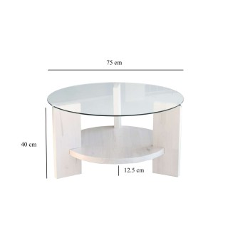 Table basse ronde 1 étagère Auréline en verre et bois - Transparent et Blanc