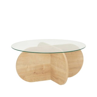 Table basse ronde Luminix en verre et bois - Beige