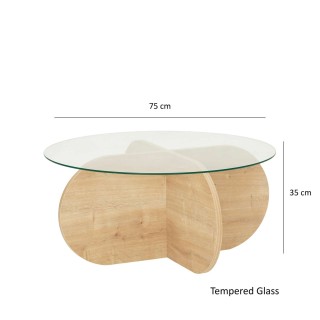 Table basse ronde Luminix en verre et bois - Beige