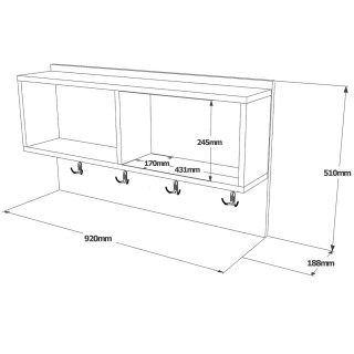 Etagère murale 2 niches et patères en bois - Beige