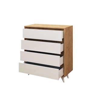 Commode 4 tiroirs Éthera en bois - Beige et blanc