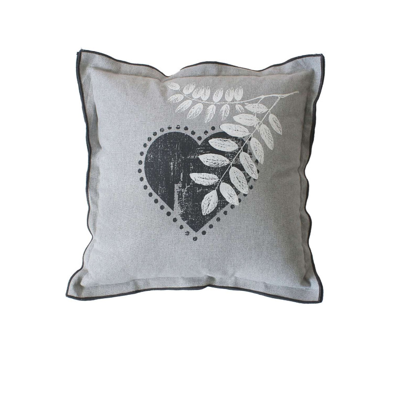 Coussin imprimé cœurs Epicéa - 40 x 40 cm - Gris