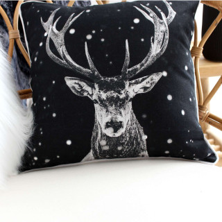 Coussin imprimé cerf Epicéa - 40 x 40 cm - Noir