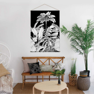 Toile murale imprimée palmier - 90 x 130 cm - Noir et blanc