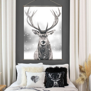 Toile murale imprimée cerf - 90 x 130 cm - Noir et blanc