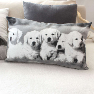 Coussin imprimé chiens - 30 x 50 cm - Noir et blanc