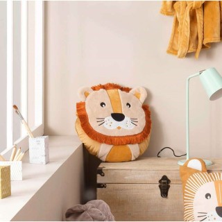 Coussin enfant en forme de lion - Diam. 40 cm - Orange