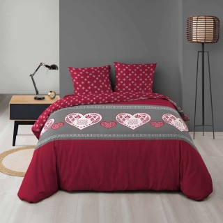 Parure de lit Chalet - Touché flanelle - 220 x 240 cm - Rouge