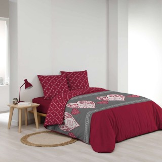 Parure de lit Chalet - Touché flanelle - 220 x 240 cm - Rouge