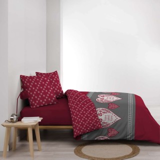 Parure de lit Chalet - Touché flanelle - 220 x 240 cm - Rouge