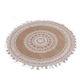 Set de table en jute avec pompons Azusa - Diam. 38 cm - Blanc