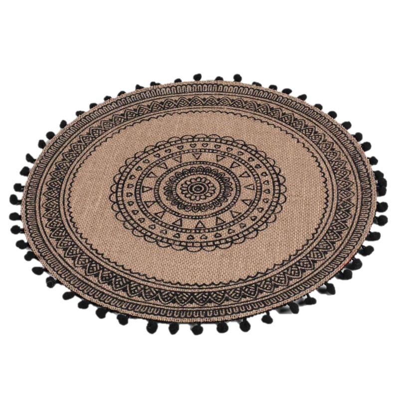 Set de table en jute avec pompons Azusa - Diam. 38 cm - Noir