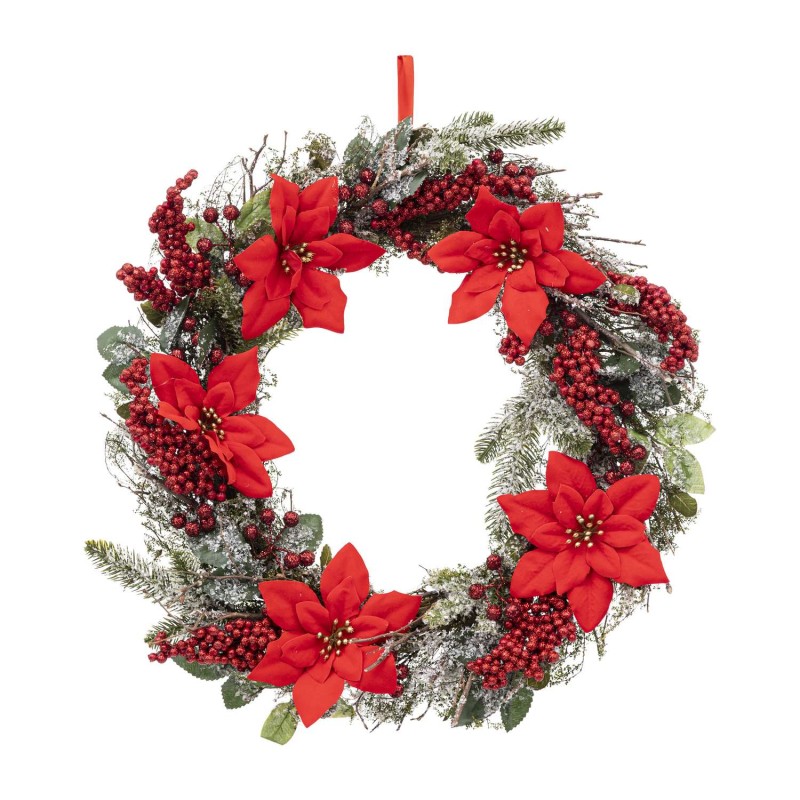 Couronne de Noël poinsettia à suspendre - D. 50 cm - Rouge et vert