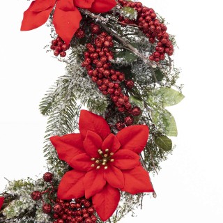 Couronne de Noël poinsettia à suspendre - D. 50 cm - Rouge et vert