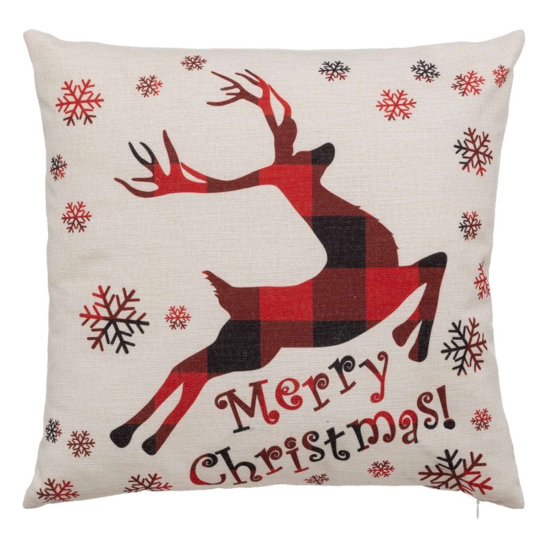 Coussin de Noël Renne - 40 x 40 cm - Beige et Rouge