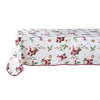 Nappe rectangulaire antitache et infroissable Père Noël - 150 x 240 cm - Blanc et rouge