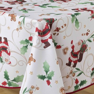 Nappe rectangulaire antitache et infroissable Père Noël - 150 x 240 cm - Blanc et rouge