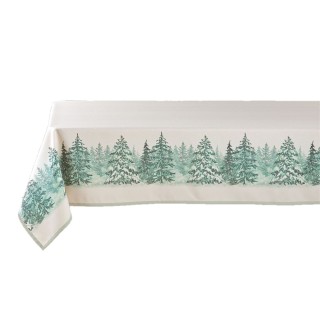 Nappe rectangulaire antitache et infroissable Forêt enneigée - 150 x 240 cm - Beige et vert