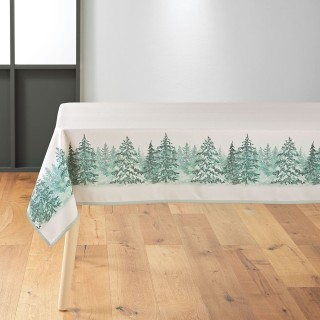 Nappe rectangulaire antitache et infroissable Forêt enneigée - 150 x 240 cm - Beige et vert