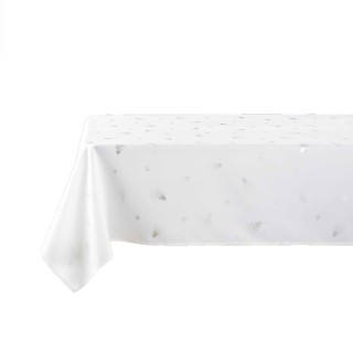 Nappe rectangulaire antitache et infroissable Sapins - 150 x 240 cm - Blanc et argent