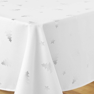 Nappe rectangulaire antitache et infroissable Sapins - 150 x 240 cm - Blanc et argent