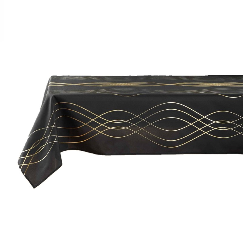 Nappe rectangulaire antitache et infroissable Rêve d'or - 150 x 240 cm - Noir et or