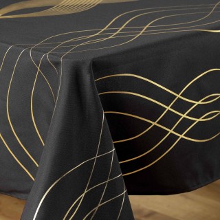 Nappe rectangulaire antitache et infroissable Rêve d'or - 150 x 240 cm - Noir et or