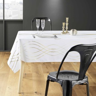 Nappe rectangulaire antitache et infroissable Rêve d'or - 150 x 240 cm - Blanc et or